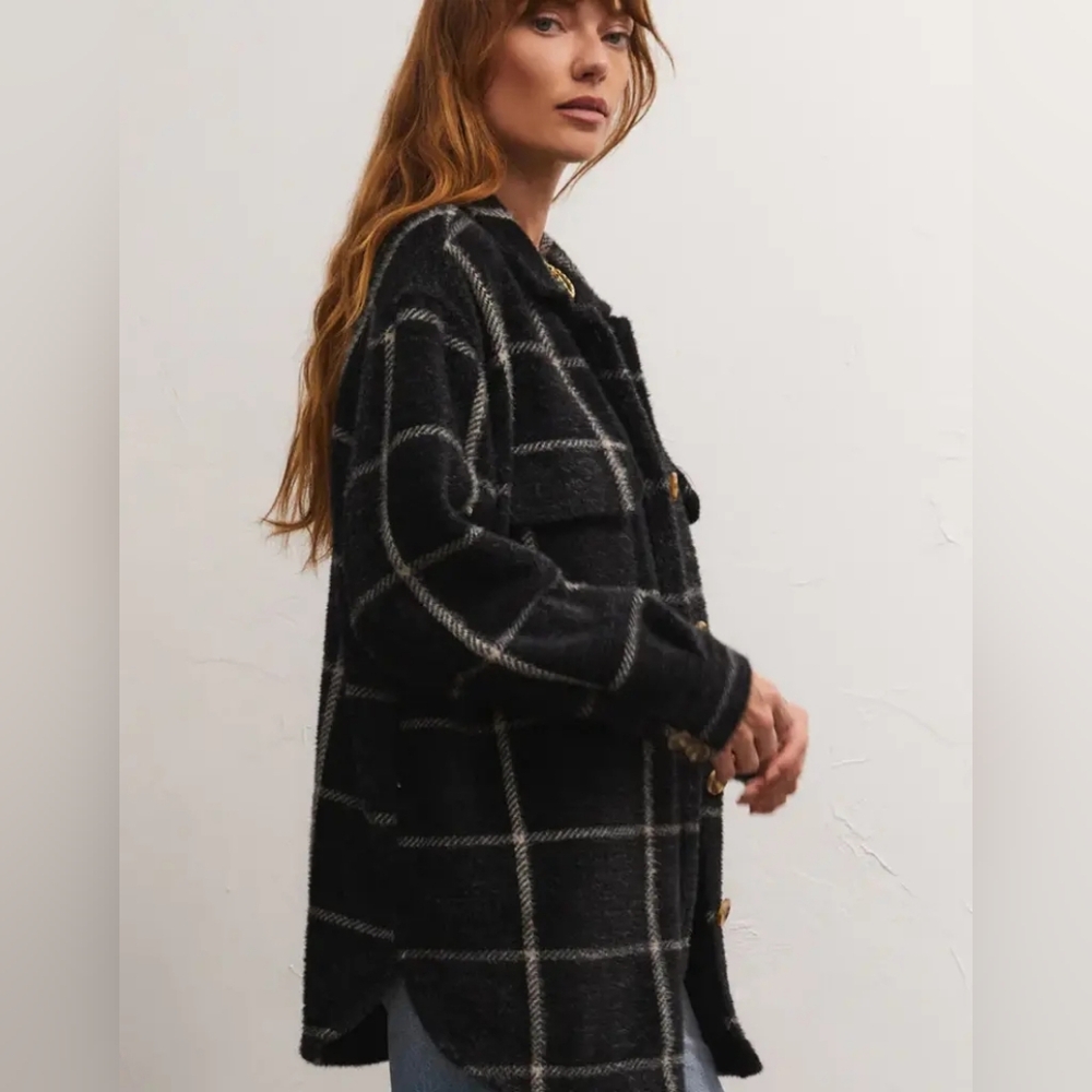 Z Supply Black White Plaid Tucker Shirt Jacket Relaxed Fit Size XS - Picture 2 of 15